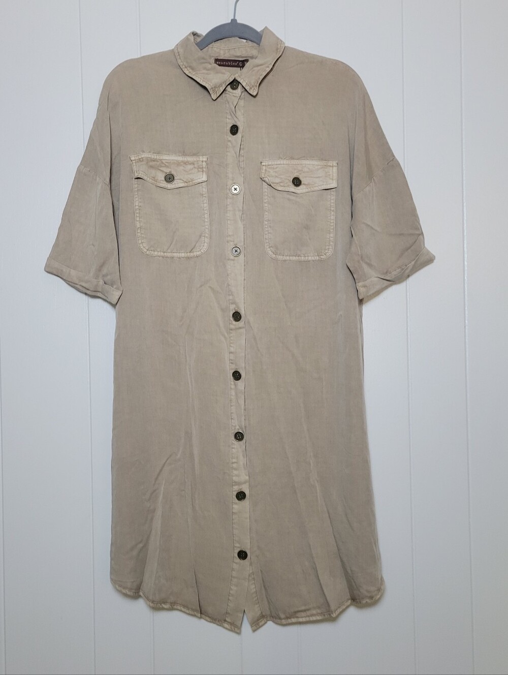 NWT Wearables XCVI Camper Mini Shirt Dress Khaki Tan Rayon Lyocell Tunic MD